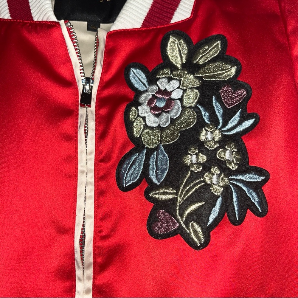Maje Rouge Bomber Jacket Red Full Zip Size 36 Small Embroidered Womens View 4